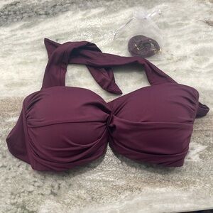 Anne Cole swim - new large twisted bandeau bikini top in Aubergine deep purple